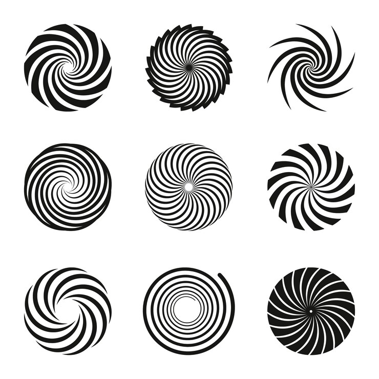 Vector Gratis set lingkaran spiral desain datar