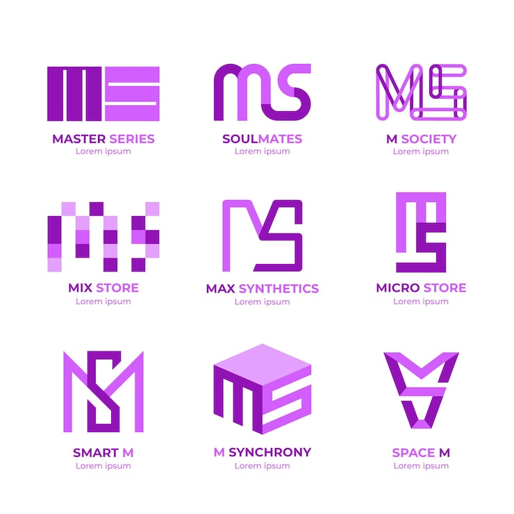 Vector Gratis set logo m s desain datar