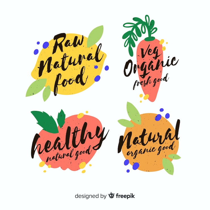 Vector Gratis set logo makanan sehat vintage