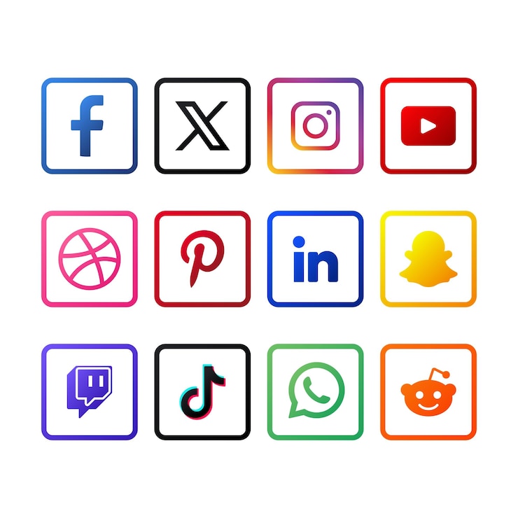 Vector Gratis set logo media sosial outline gradien dengan logo x baru