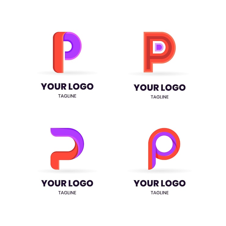 Vector Gratis set logo p berwarna desain datar