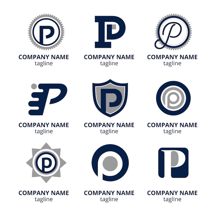 Vector Gratis set logo p berwarna desain datar