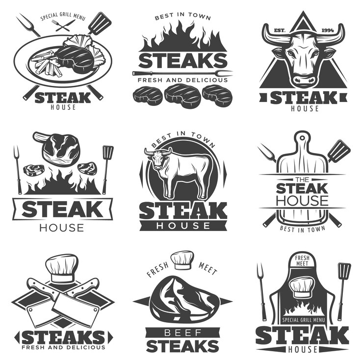 Vector Gratis set logo steak vintage