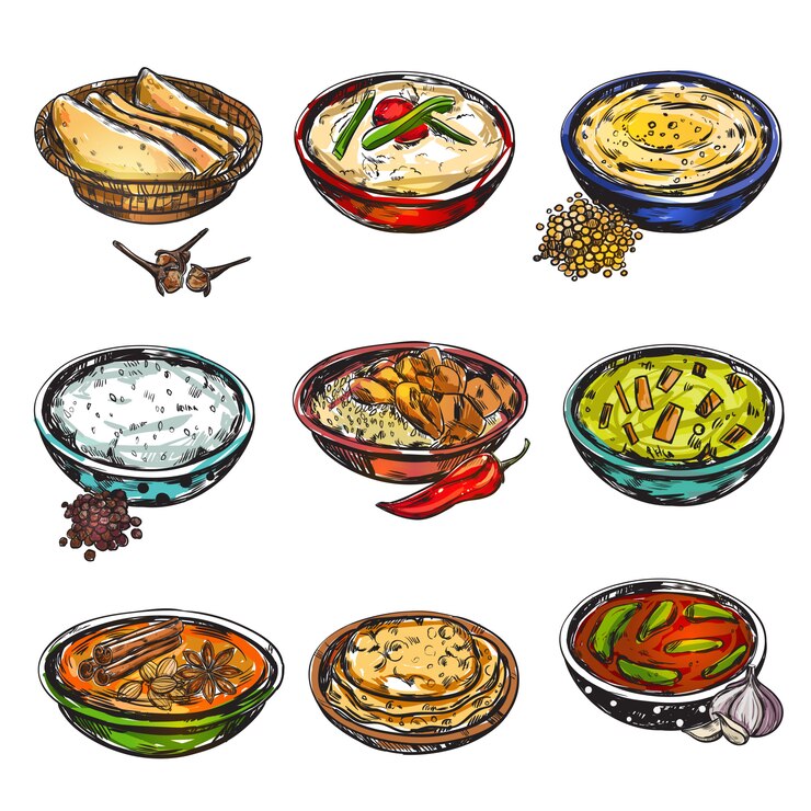 Vector Gratis set makanan india