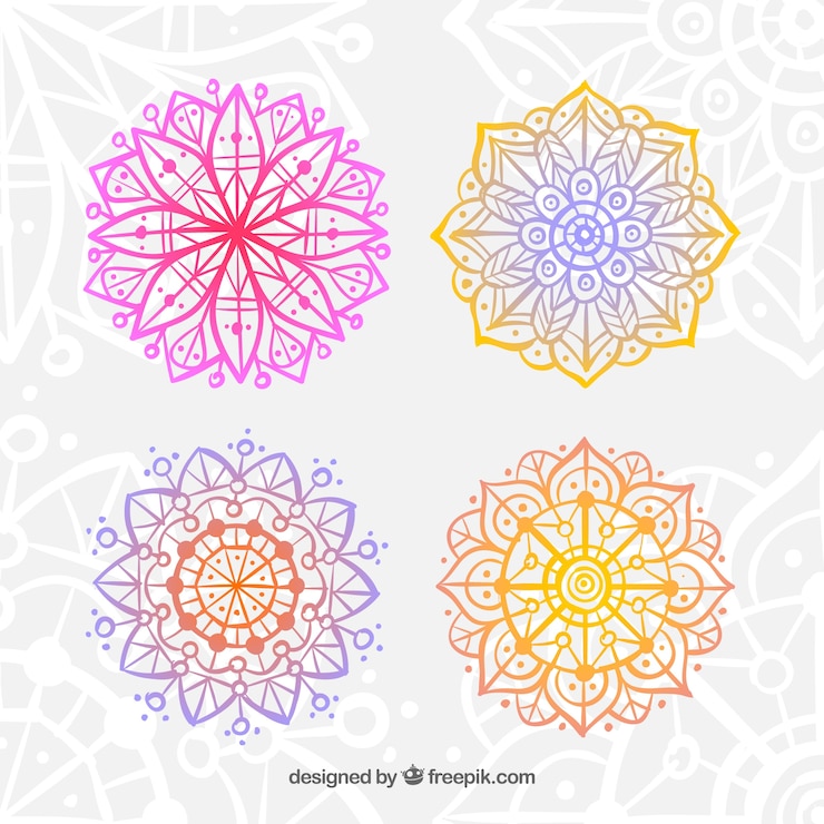 Vector Gratis set mandala abstrak warna-warni