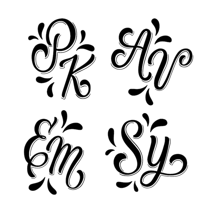 Vector Gratis set monogram huruf hitam