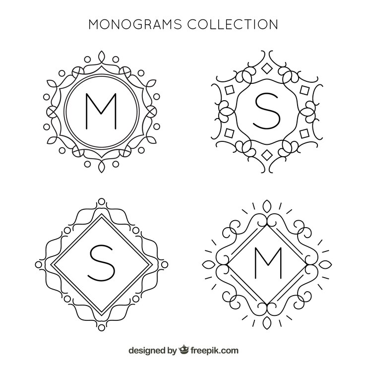 Vector Gratis set monogram ornamental yang digambar tangan