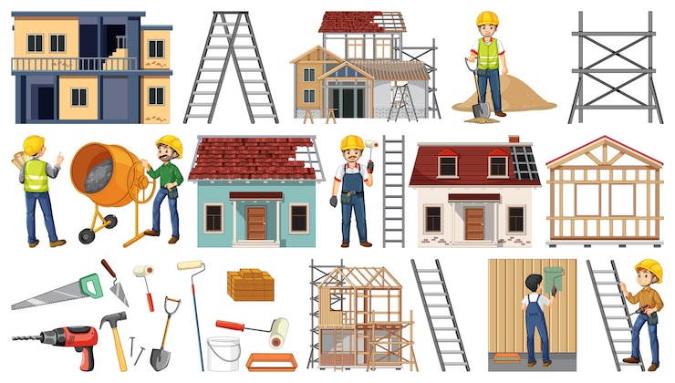 Vector Gratis set objek lokasi konstruksi