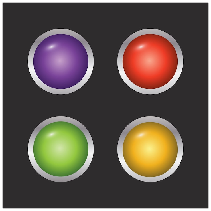 Vector Gratis set of 4 coloured buttons on black background