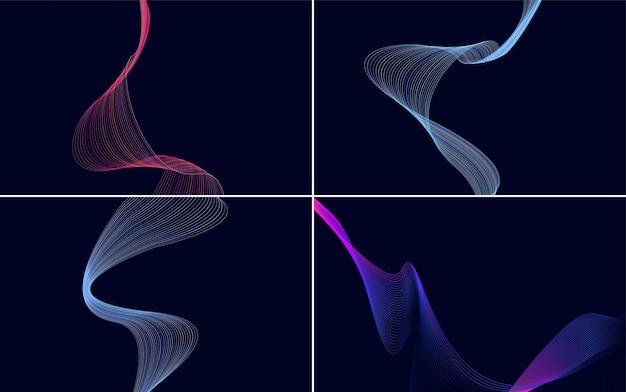 set of 4 geometric wave pattern background abstract waving line vector illustration