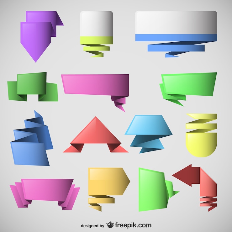 Vector Gratis set of abstract origami ribbons and labels
