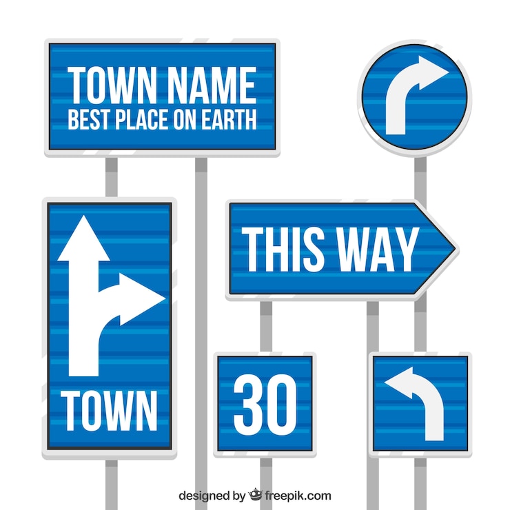 Vector Gratis set of blue traffic signs in flat design