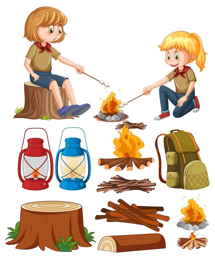 Vector Gratis set of children camping