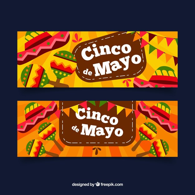 Set of cinco de mayo banners with maracas