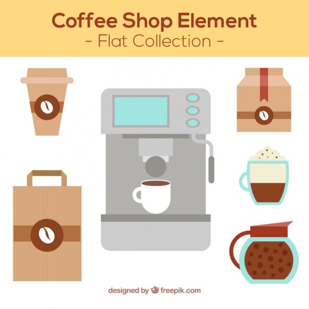 Vector Gratis set of coffee pot and cafeteria elements in flat design