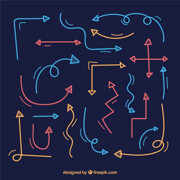 Set of colorful arrows in hand drawn style