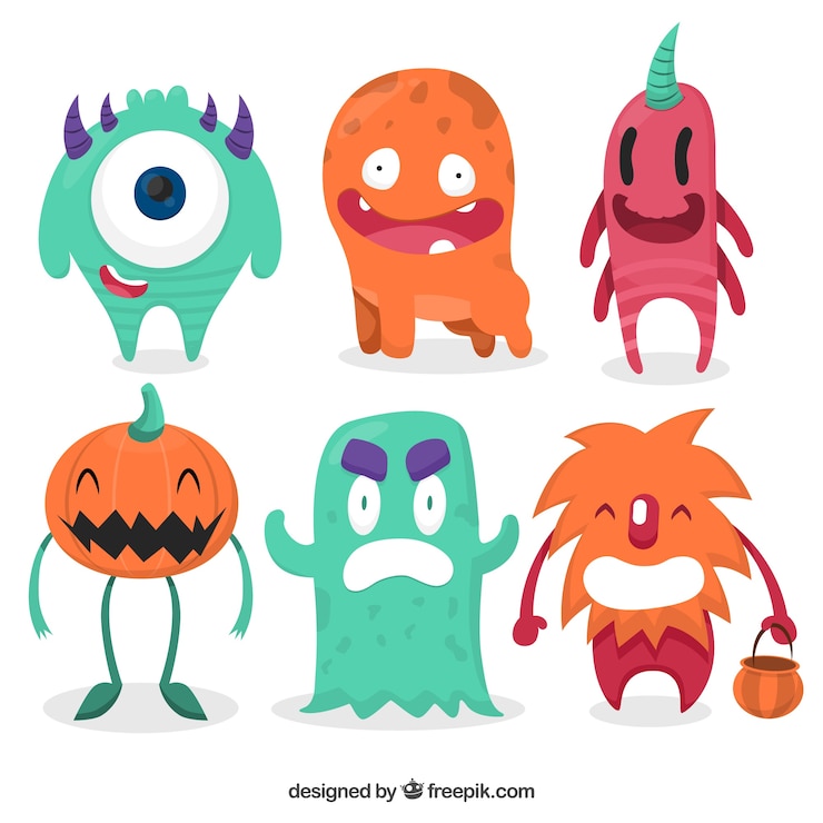 Vector Gratis  set of colorful halloween monsters