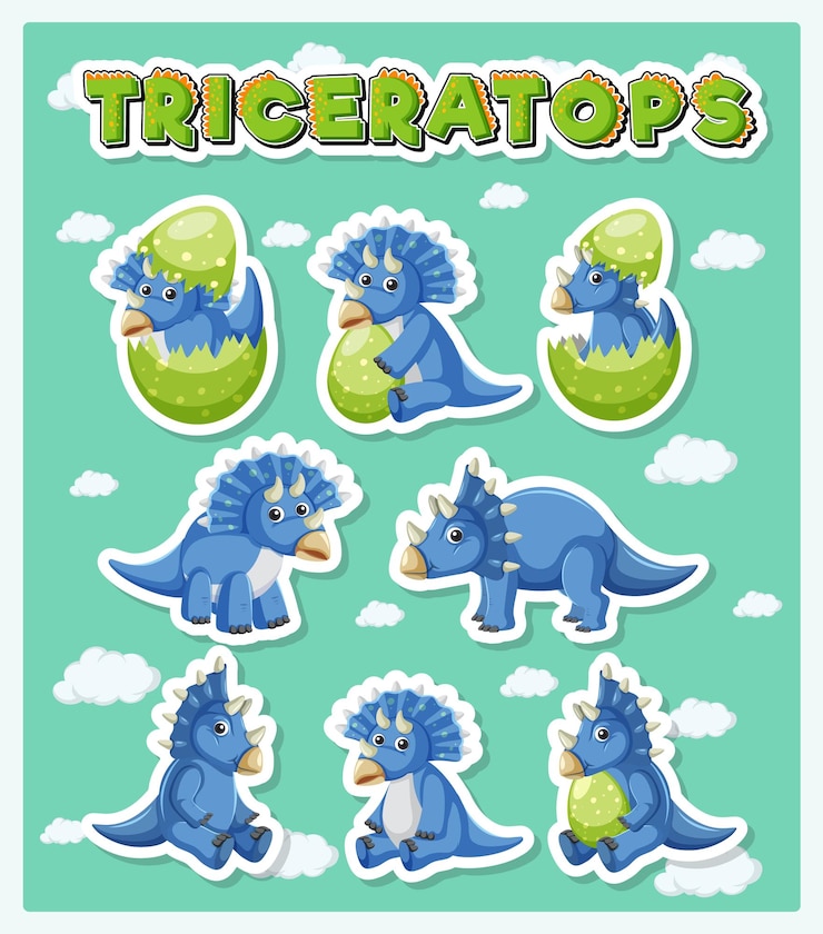 Vector Gratis set of cute triceratops dinosaur cartoon characters