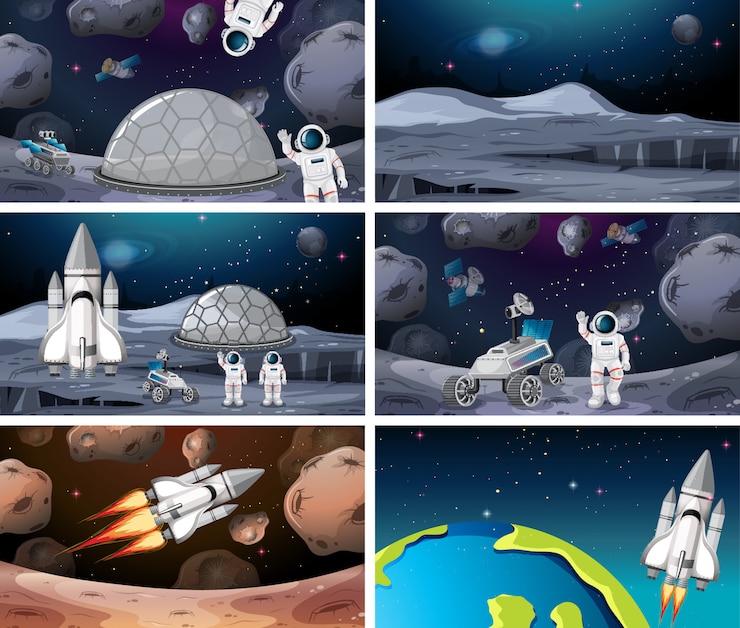 Vector Gratis set of different astronaut and rocket scene