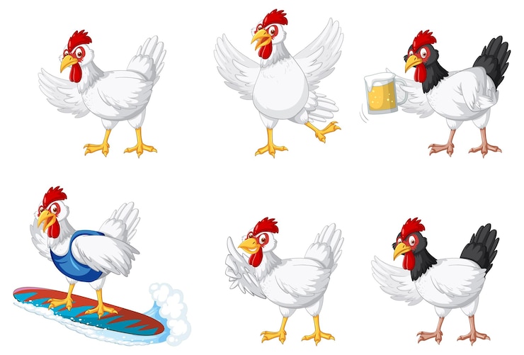 Vector Gratis set of different chickens cartoon character