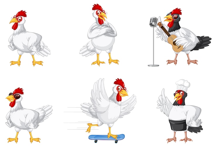 Vector Gratis set of different chickens cartoon character