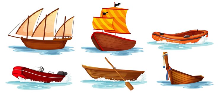 Vector Gratis set of different kinds of boats and ships isolated