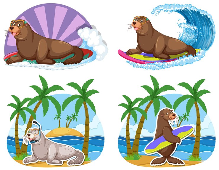 Vector Gratis set of different sea lions cartoon characters