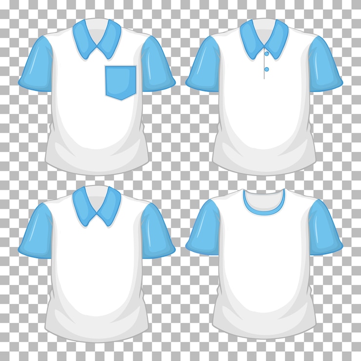 Vector Gratis set of different shirts with blue sleeves isolated on transparent background