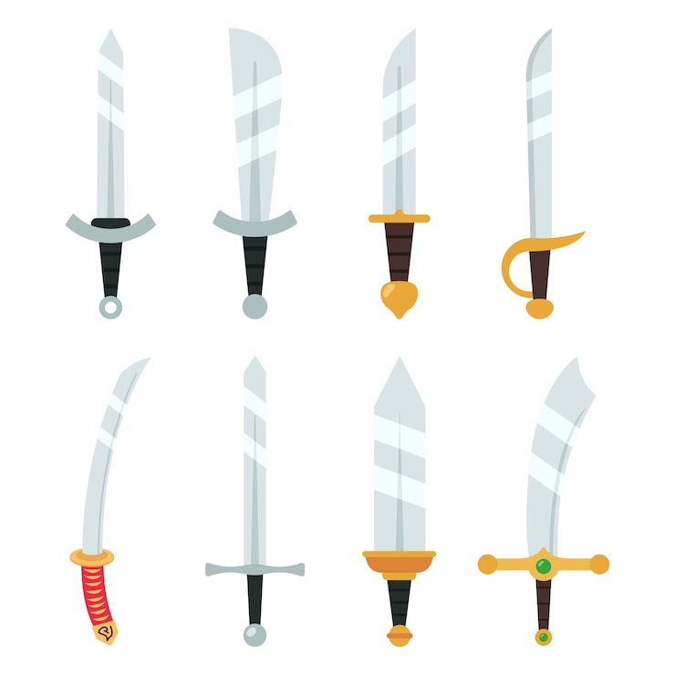 Vector Gratis set of different style swords flat