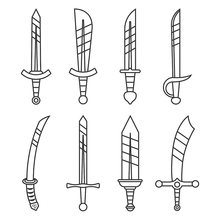 Vector Gratis set of different style swords line style