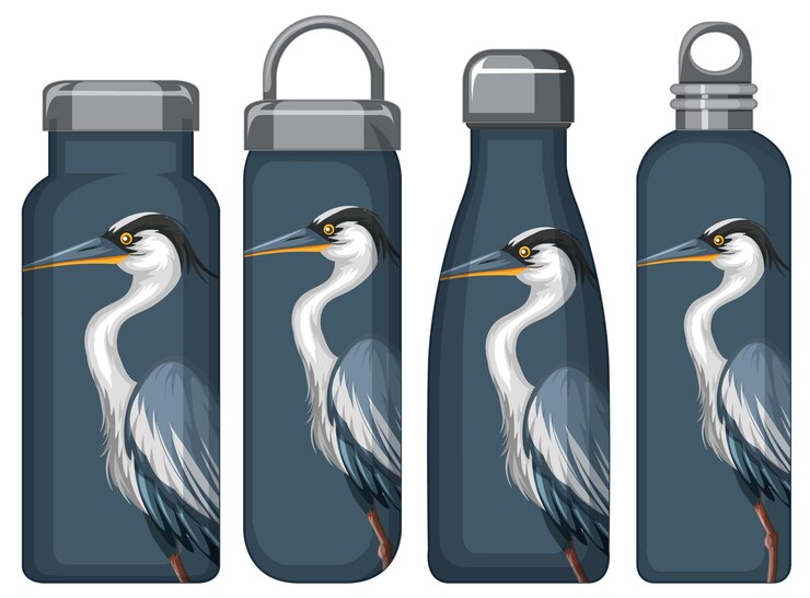 Vector Gratis set of different thermos bottles with blue pelican pattern