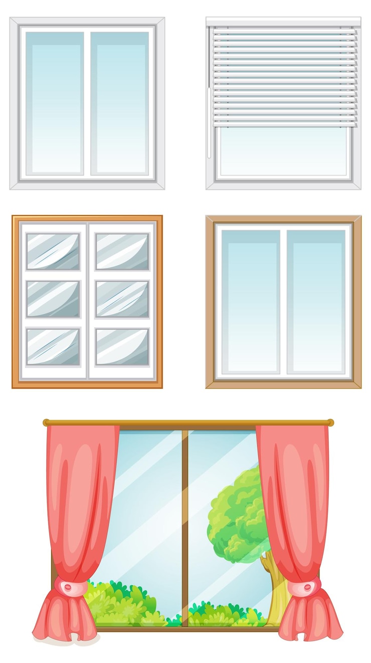 Vector Gratis set of different windows in cartoon style