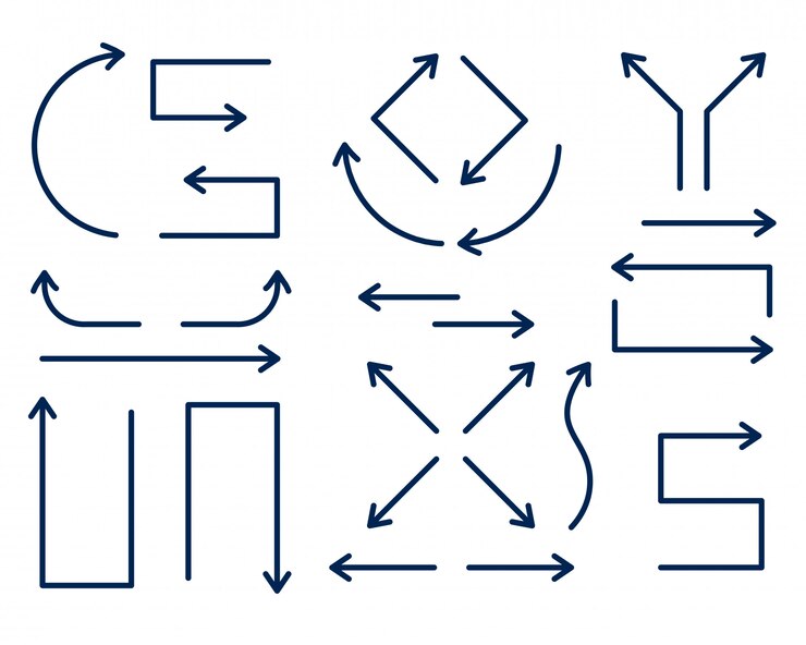 Vector Gratis set of directional arrows in thin line style
