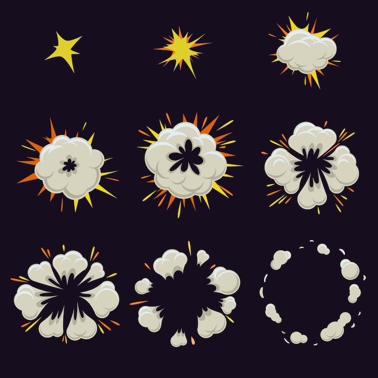 Vector Gratis set of explosion effect in cartoon comic style.