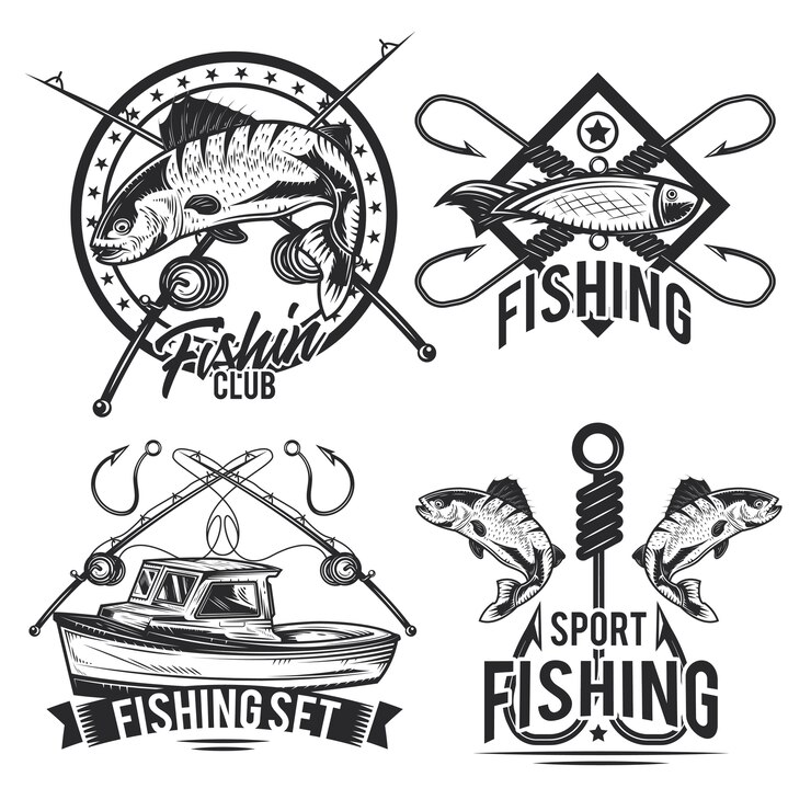 Vector Gratis set of fishing emblems, labels, badges, logos.