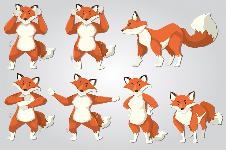 Vector Gratis set of fox dance