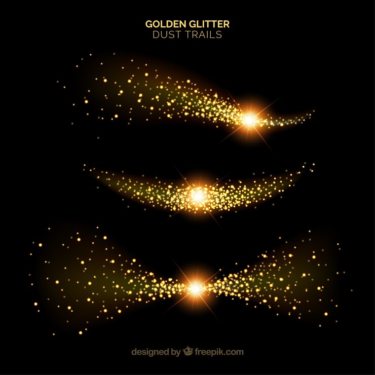 Vector Gratis set of glittering dust tails in golden style