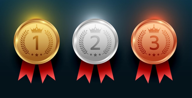 Vector Gratis set of gold silver and bronze winning numbers medal design