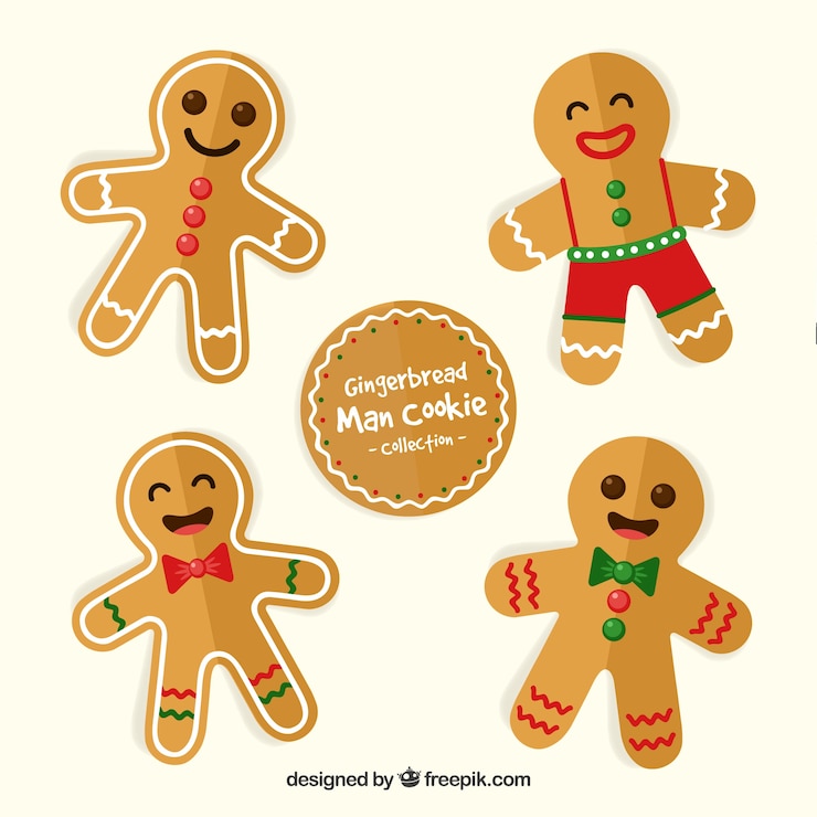 Vector Gratis set of happy gingerbread man cookies