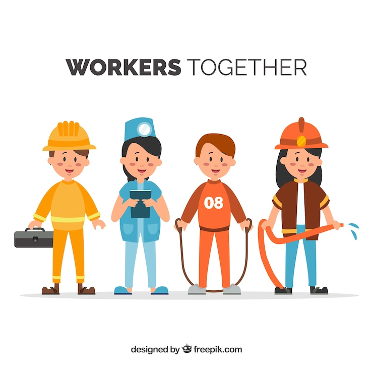 Vector Gratis set of happy people with different jobs in flat style