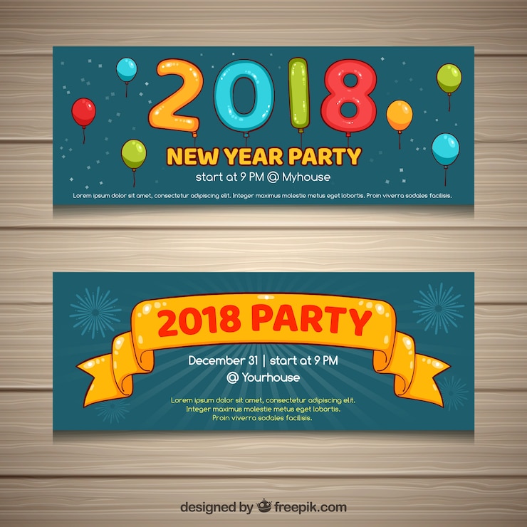 Vector Gratis set of horizontal new year banners with balloons
