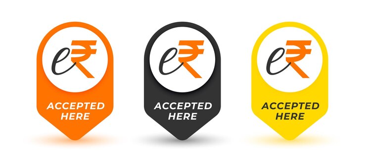 Vector Gratis set of indian erupi token accepted here tags for safe and secure payment