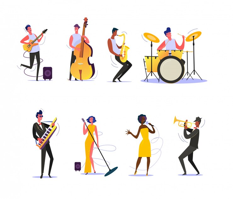 Vector Gratis set of musicians performing on scene