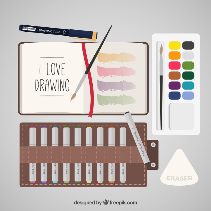 Vector Gratis set of painting materials in flat style