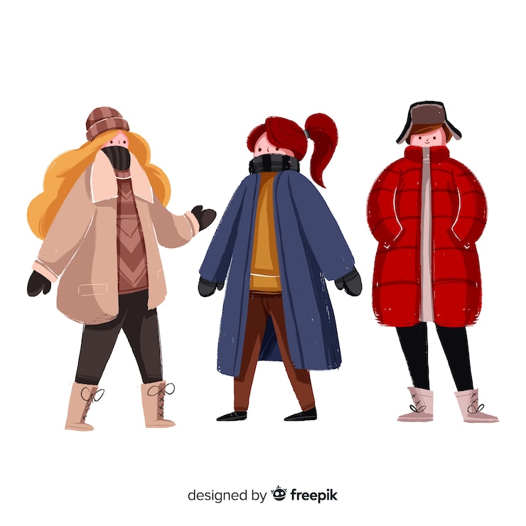 Vector Gratis set of people wearing winter clothes