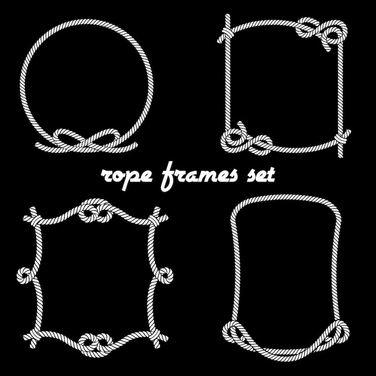 Vector Gratis set of simple white rope in different unique styles on black