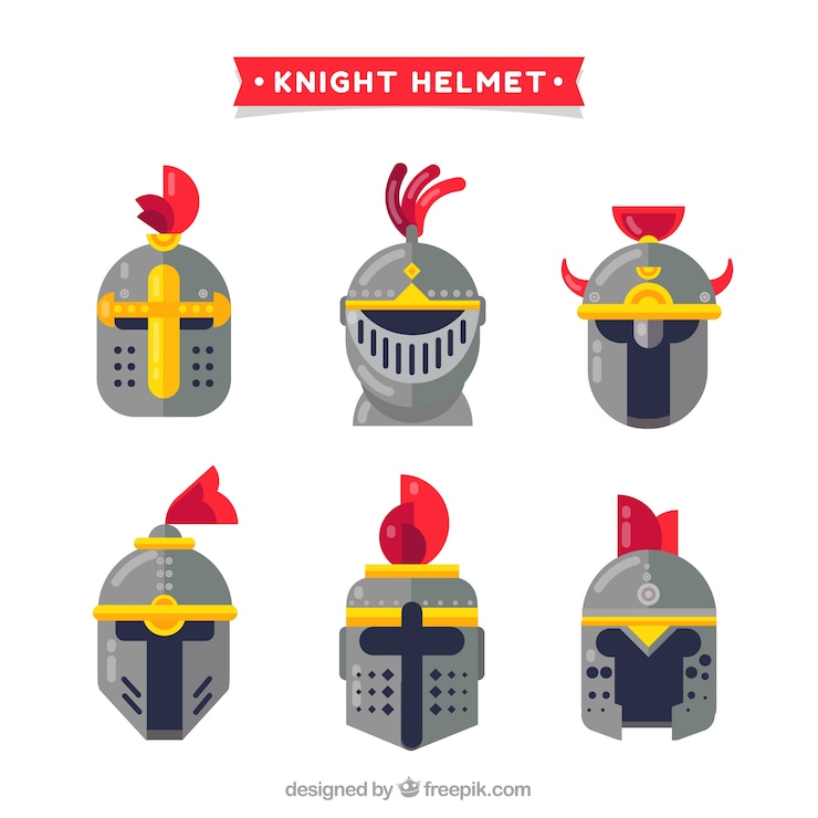 Vector Gratis set of six knight helmets in flat design