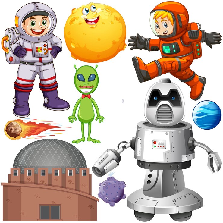 Vector Gratis set of space objects in space