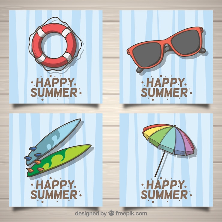 Vector Gratis set of summer cards with beach elements