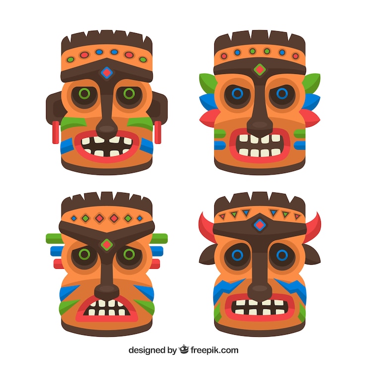 Vector Gratis set of traditional polynesian masks